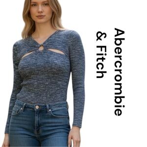 Abercrombie & Fitch Blue Ribbed Bodysuit Long Sleeve Cutout Tie Front Women S